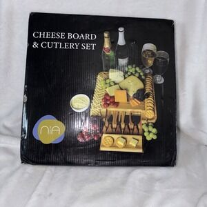 NIA Cheeseboard And Cutlery Set Party Appetizer Tray Picnic Accessories EUC